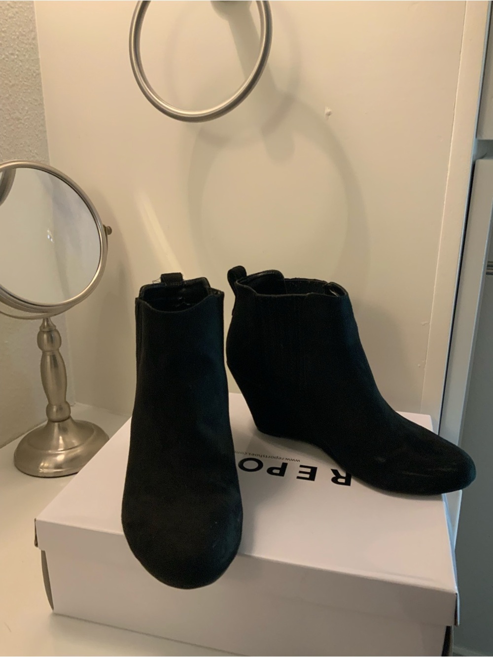 Report Black Suede Wedge Ankle Boots